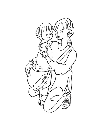 子どもを自分とノルンの間に立たせます。